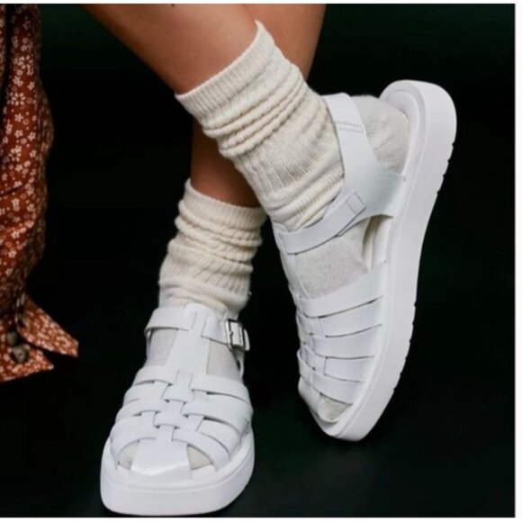 Free People Finn Fisherman Platform Italian Leather Sandals in White Size EU 39 - Picture 1 of 10